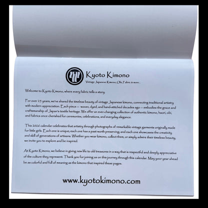 2026 Wall Calendar - Girls Kimono