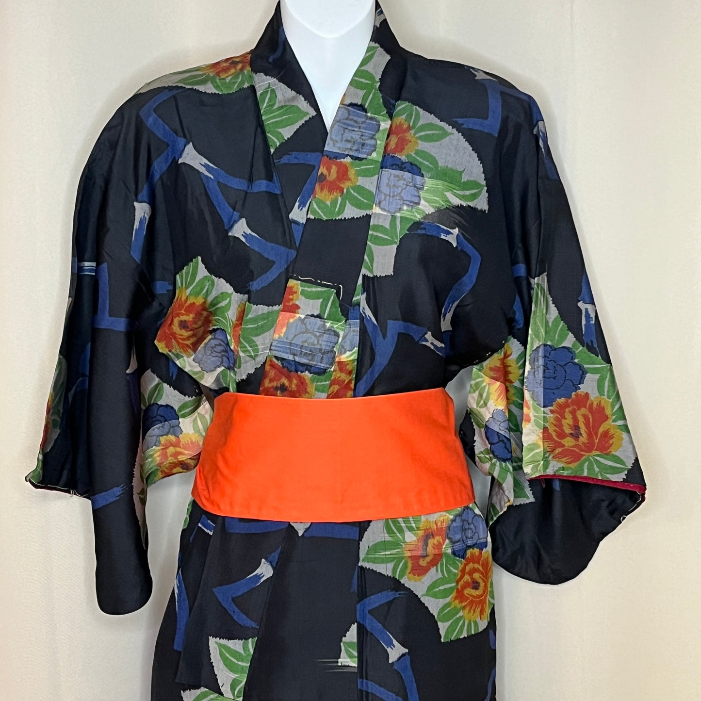 "Bamboo Peonies" Vintage Meisen Kimono