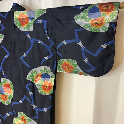 "Bamboo Peonies" Vintage Meisen Kimono