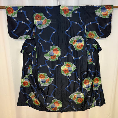 "Bamboo Peonies" Vintage Meisen Kimono