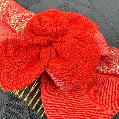"Red Camellia" Vintage Kanzashi Comb