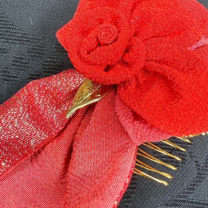 "Red Camellia" Vintage Kanzashi Comb