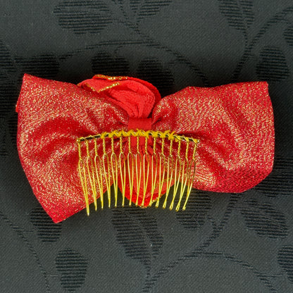 "Red Camellia" Vintage Kanzashi Comb
