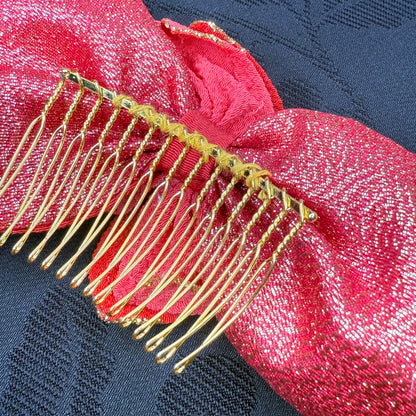 "Red Camellia" Vintage Kanzashi Comb