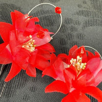 "Fire Blossom" Vintage Kanzashi Hair Pins