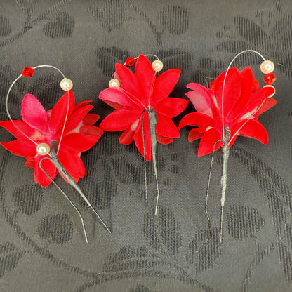 "Fire Blossom" Vintage Kanzashi Hair Pins
