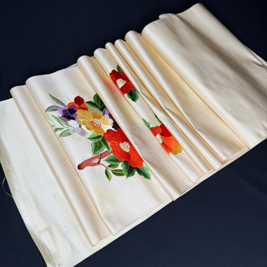 "Embroidered Camellias" Vintage Obi BOLT