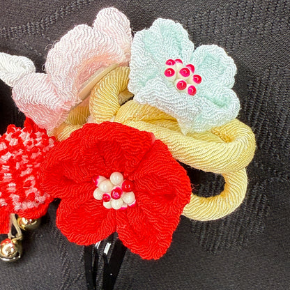 "Crimson Bells" Vintage Kanzashi Hair Clips