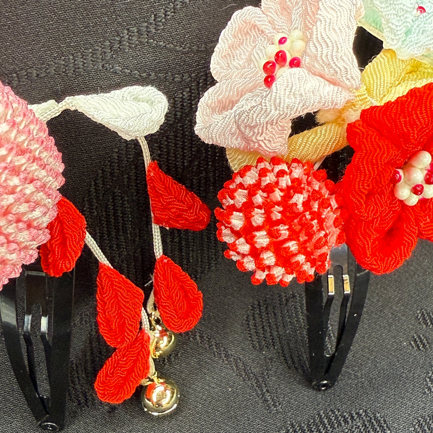 "Crimson Bells" Vintage Kanzashi Hair Clips