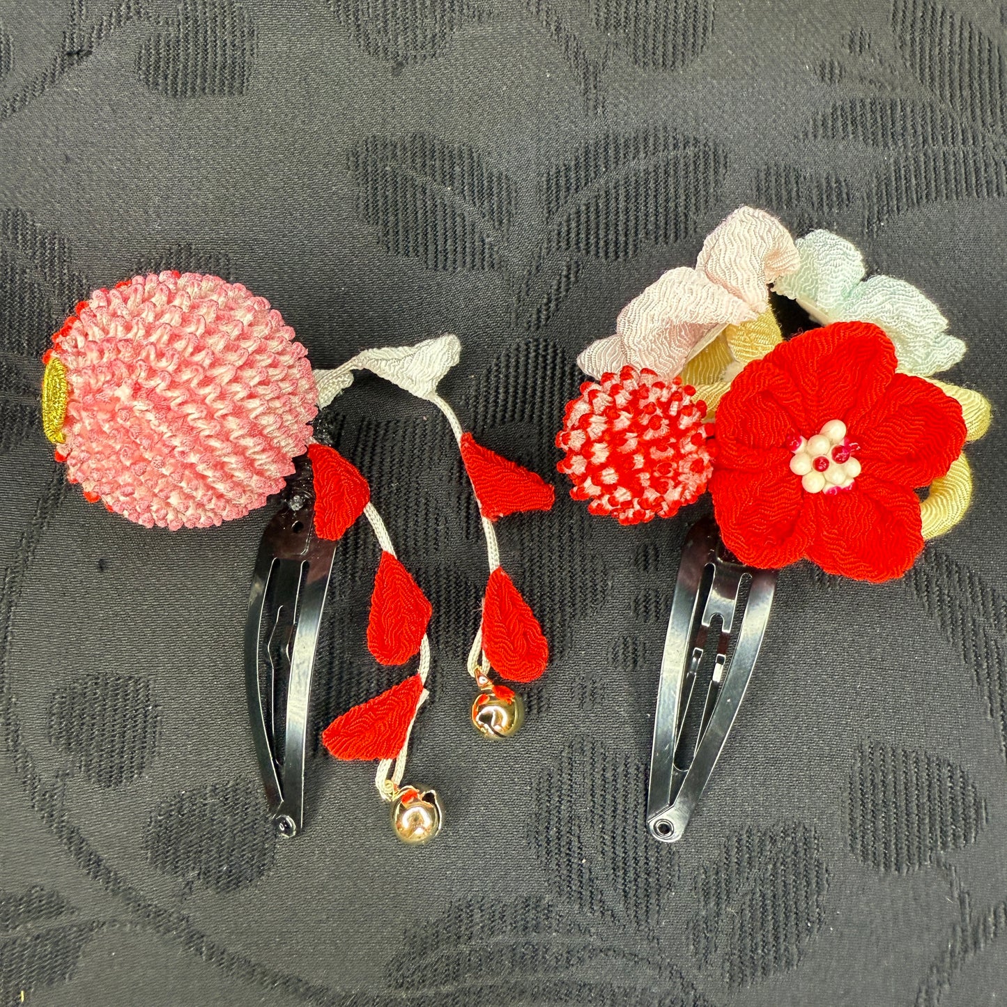 "Crimson Bells" Vintage Kanzashi Hair Clips