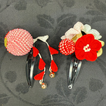 "Crimson Bells" Vintage Kanzashi Hair Clips