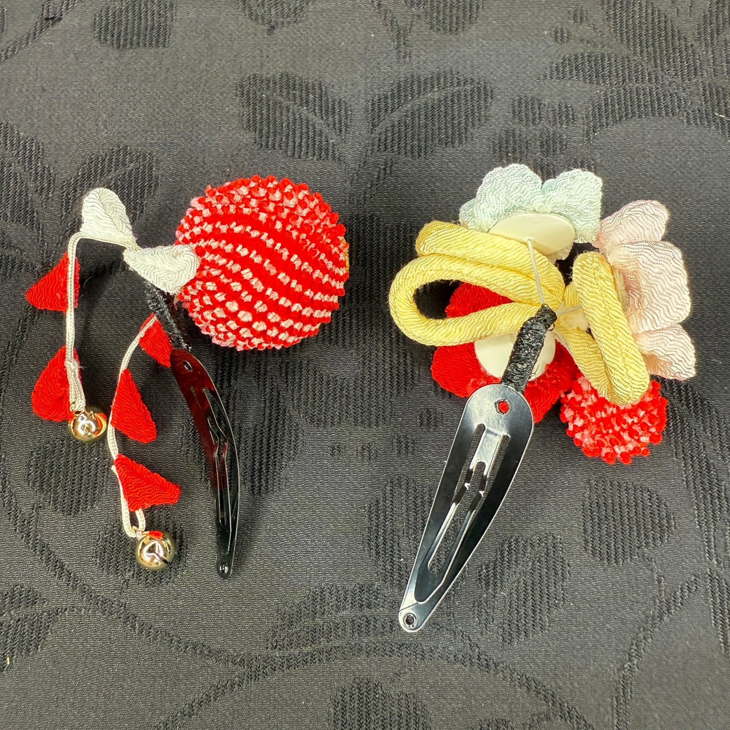 "Crimson Bells" Vintage Kanzashi Hair Clips