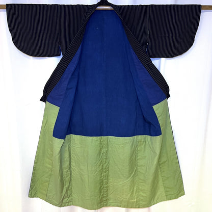 "Olive Stripes" Vintage Indigo Kimono