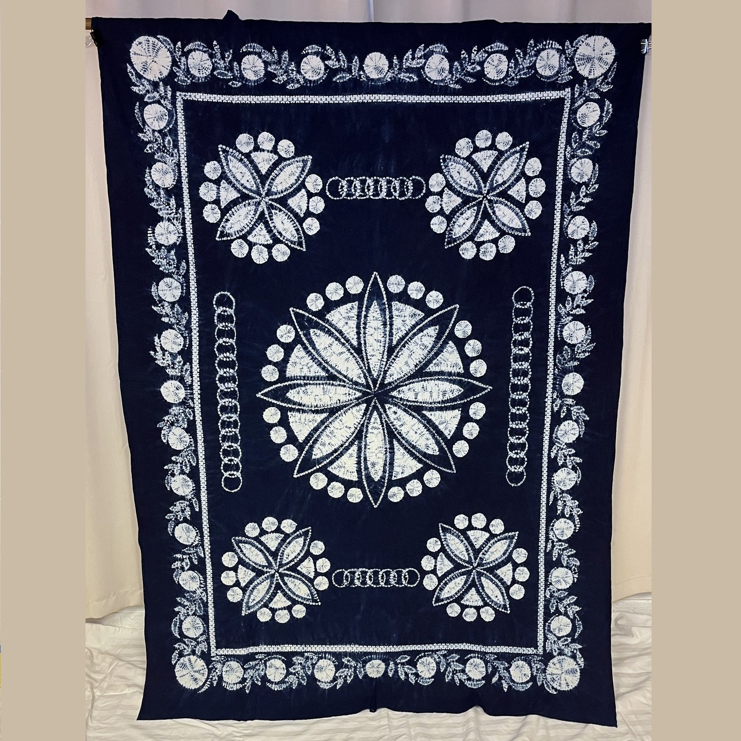 "Circles" Indigo Shibori Tapestry