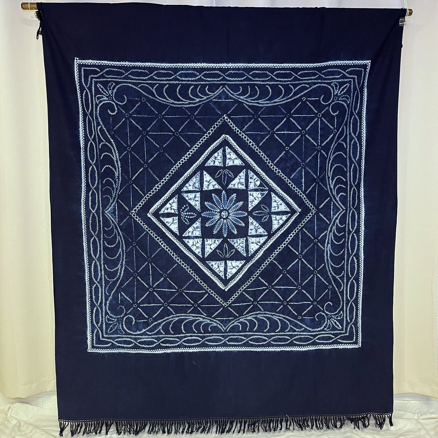 "Triangles" Indigo Shibori Tapestry