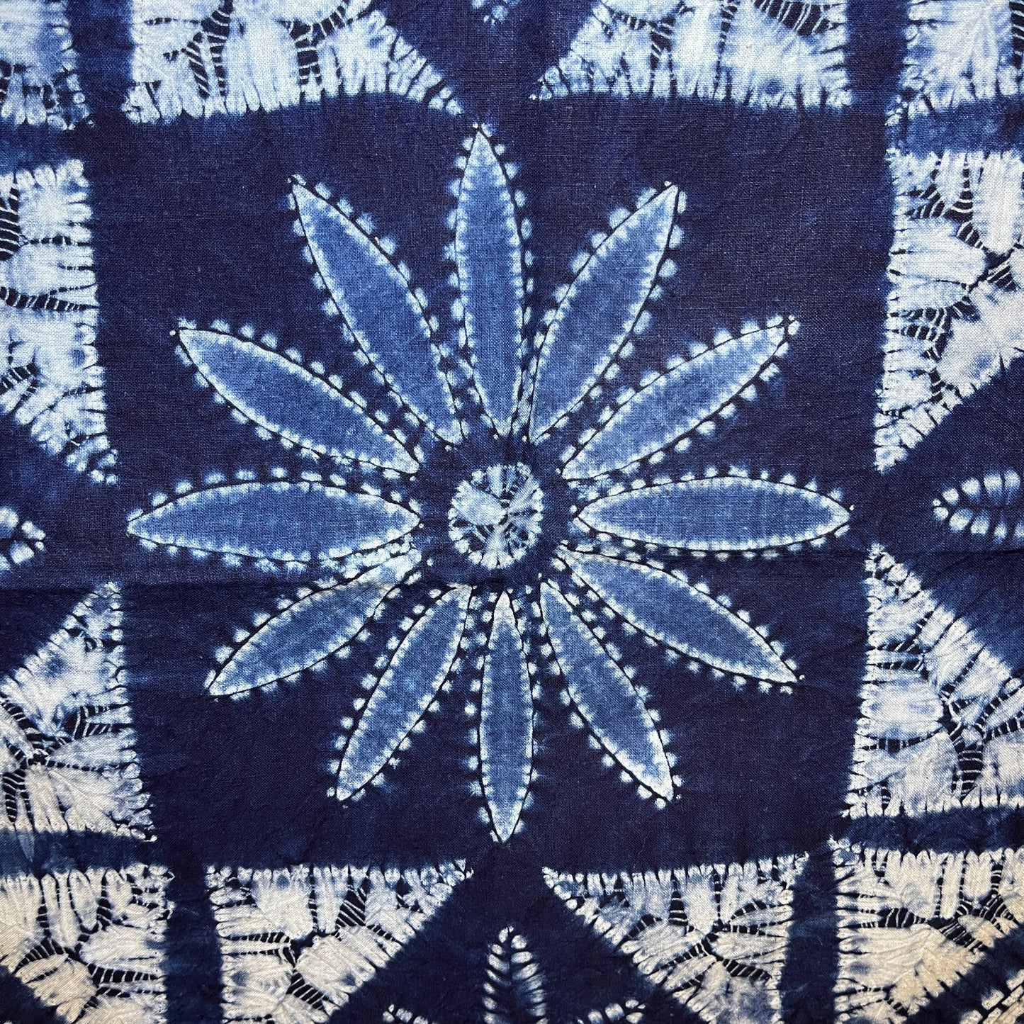 "Triangles" Indigo Shibori Tapestry