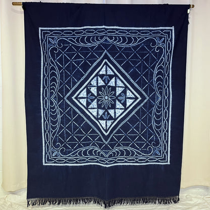 "Triangles" Indigo Shibori Tapestry