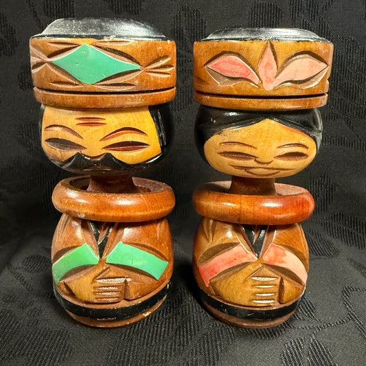 "Hokkaido Souvenir" Vintage Kokeshi Doll Pair