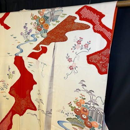 "Red River" Vintage Furisode Kimono