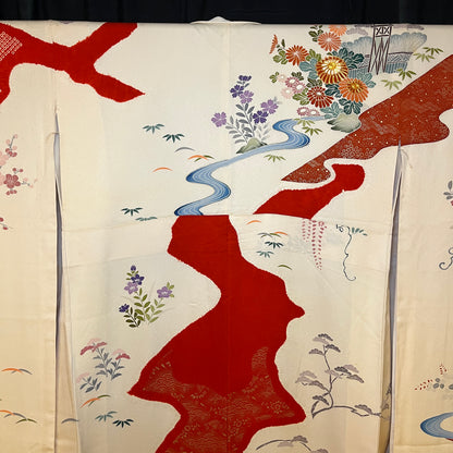 "Red River" Vintage Furisode Kimono