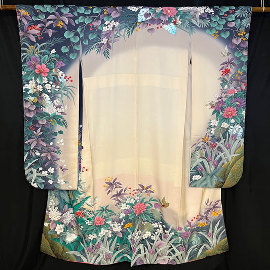 "Moonlit Butterflies" Vintage Furisode Kimono