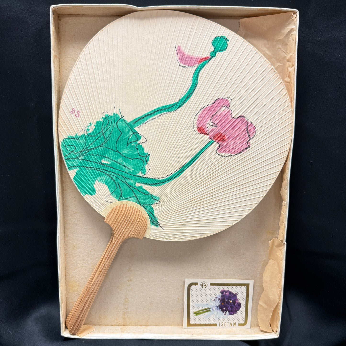 "Lotus and Sunflower" Vintage Uchiwa Fan Set