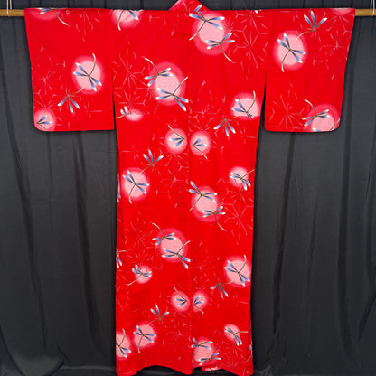 "Crimson Dragonflies" Vintage Japanese Yukata