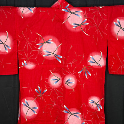 "Crimson Dragonflies" Vintage Japanese Yukata