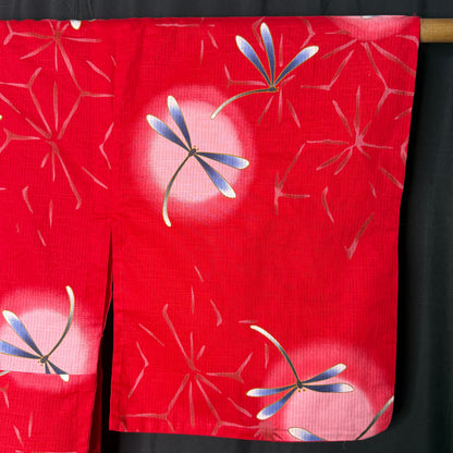 "Crimson Dragonflies" Vintage Japanese Yukata
