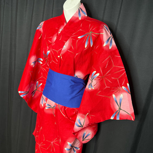 "Crimson Dragonflies" Vintage Japanese Yukata