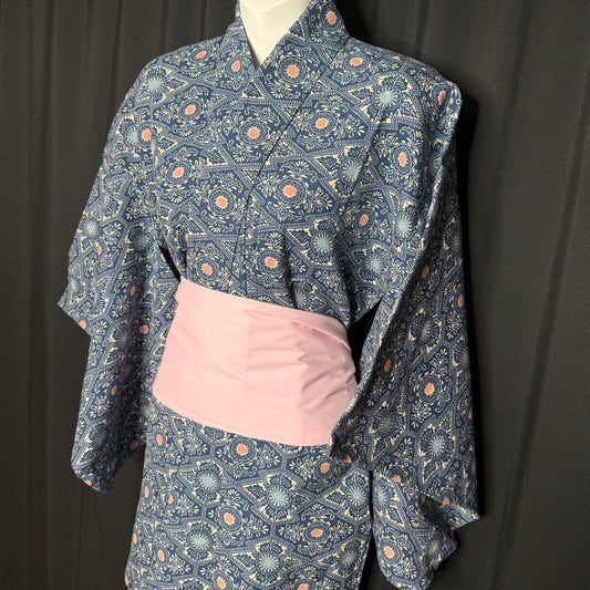 "Pine Lozenge Grid" Vintage Casual Kimono