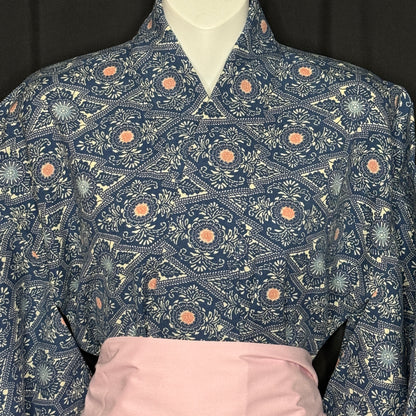"Pine Lozenge Grid" Vintage Casual Kimono