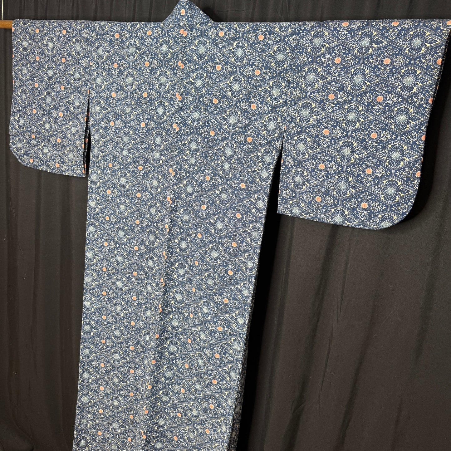 "Pine Lozenge Grid" Vintage Casual Kimono