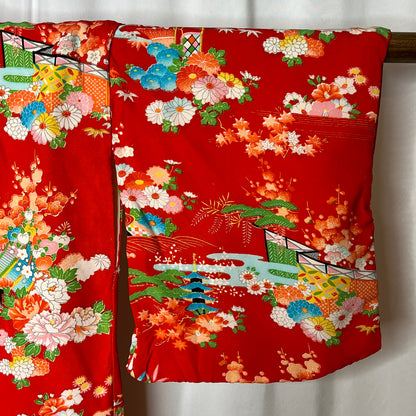 "Red Garden" Vintage Girl's Kimono