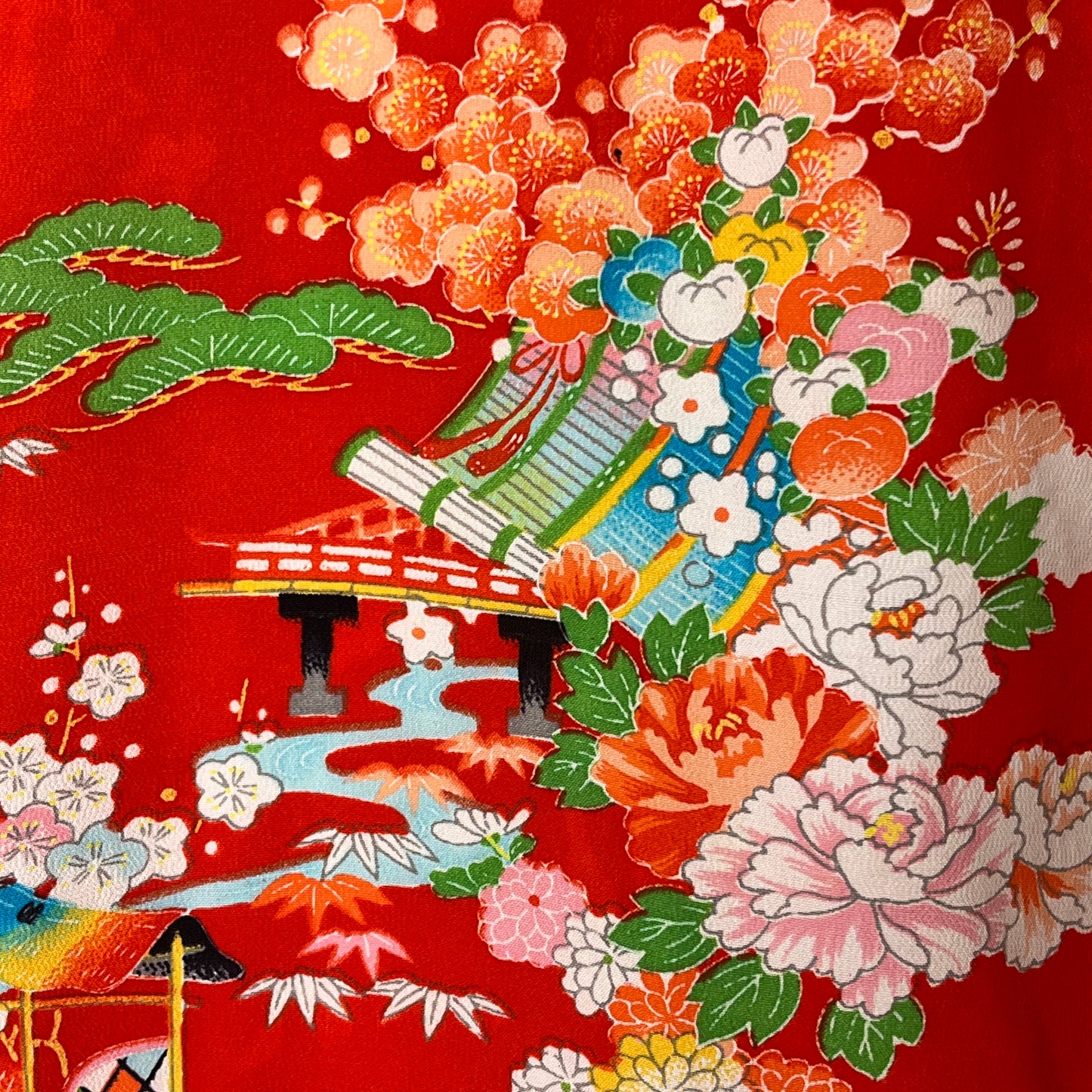 "Red Garden" Vintage Girl's Kimono