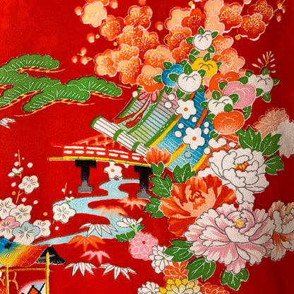 "Red Garden" Vintage Girl's Kimono