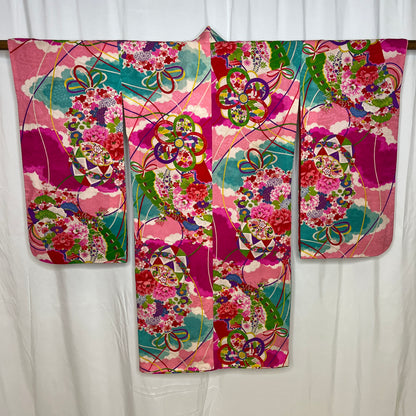 "Bright Temari" Vintage Girl's Kimono