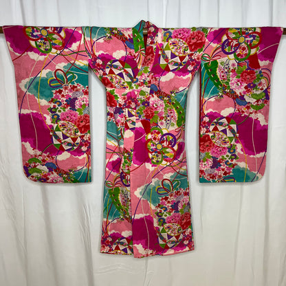 "Bright Temari" Vintage Girl's Kimono