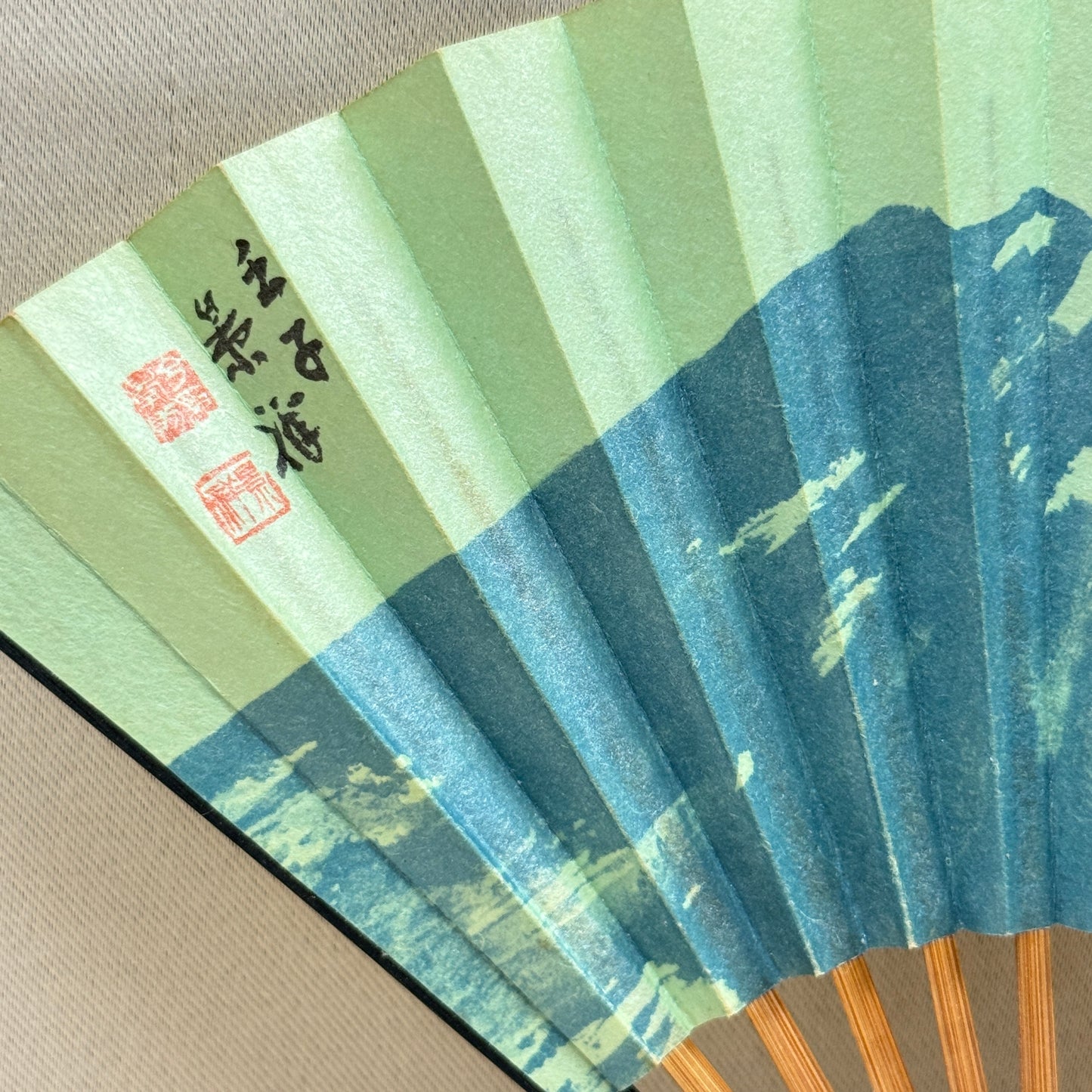 "Blue Fuji" Vintage Folding Fan
