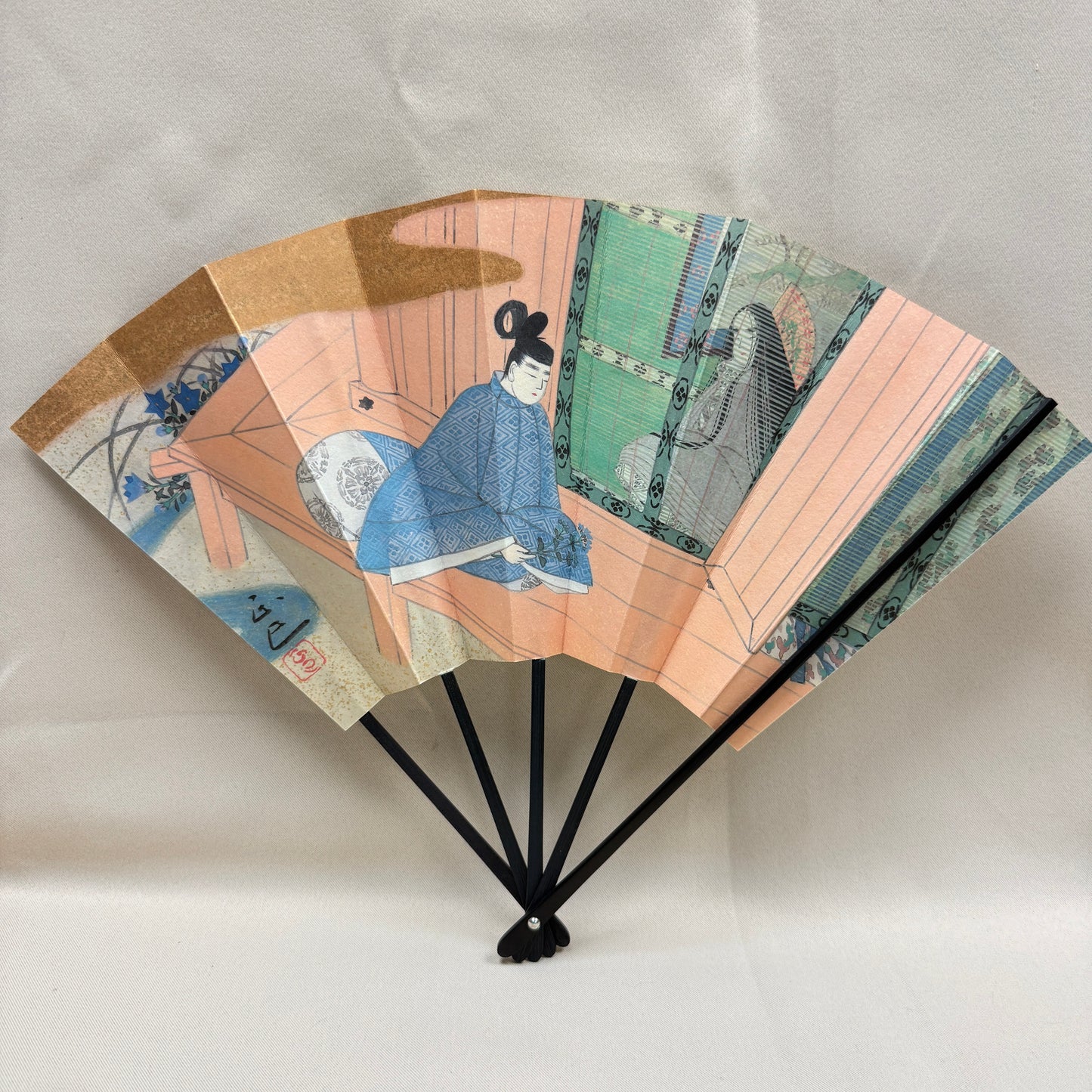 "Tale of Genji #6" Vintage Folding Fan