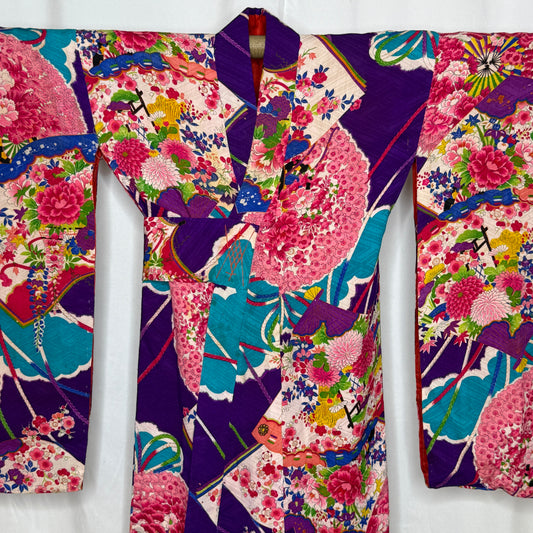 "Festival Fans" Antique Girl's Kimono