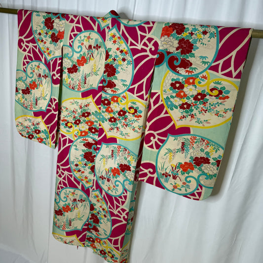 "Hollyhock Garden" Antique Girl's Kimono