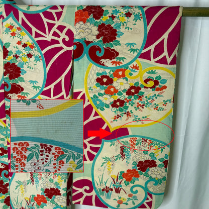 "Hollyhock Garden" Antique Girl's Kimono