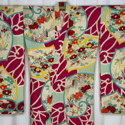 "Hollyhock Garden" Antique Girl's Kimono