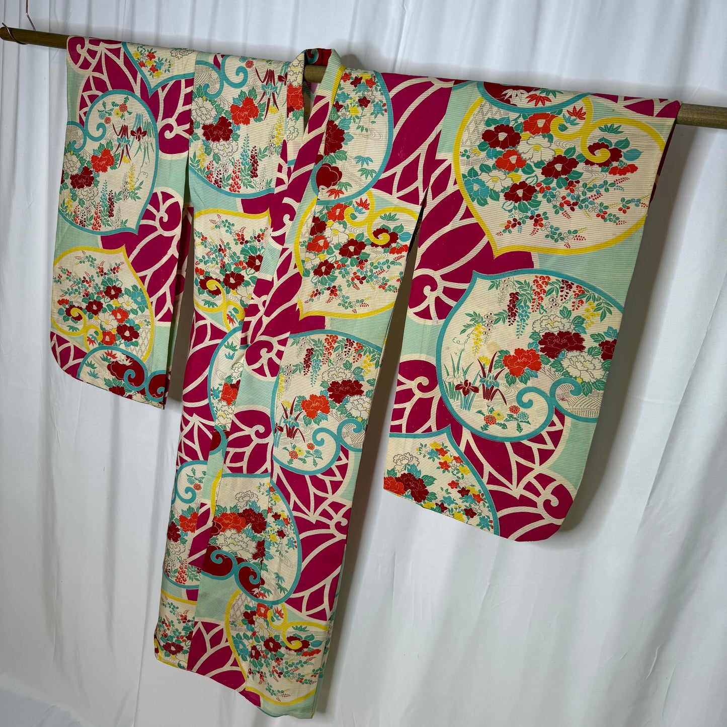"Hollyhock Garden" Antique Girl's Kimono