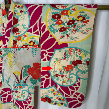 "Hollyhock Garden" Antique Girl's Kimono