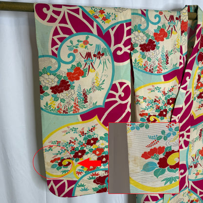 "Hollyhock Garden" Antique Girl's Kimono