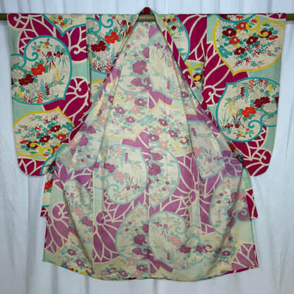"Hollyhock Garden" Antique Girl's Kimono