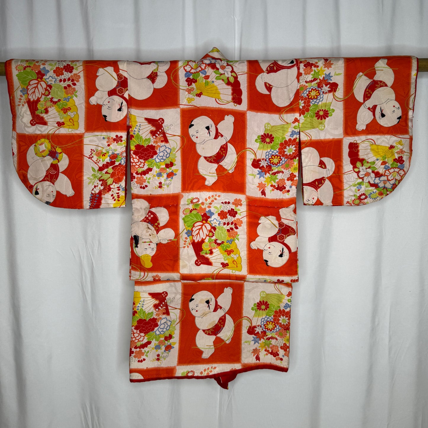 "Checkerboard Ningyo" Vintage Girl's Kimono