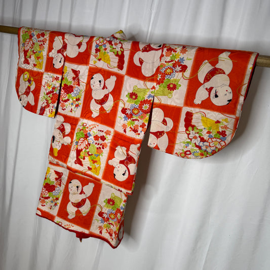 "Checkerboard Ningyo" Vintage Girl's Kimono